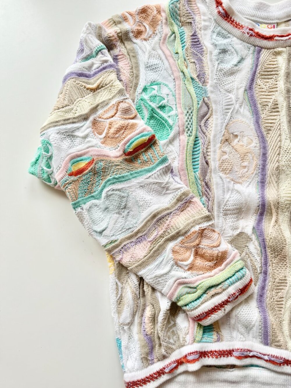 Vintage 90's COOGI White Pastel Easter Egg Cotton Knit Sweater, Size S - Picture 5 of 11